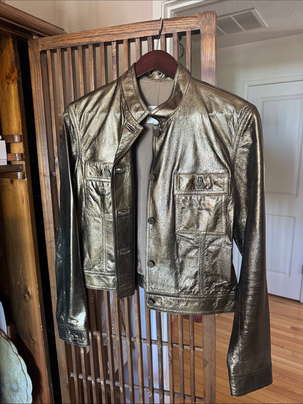 Vintage Celine lambskin metallic leather jacket